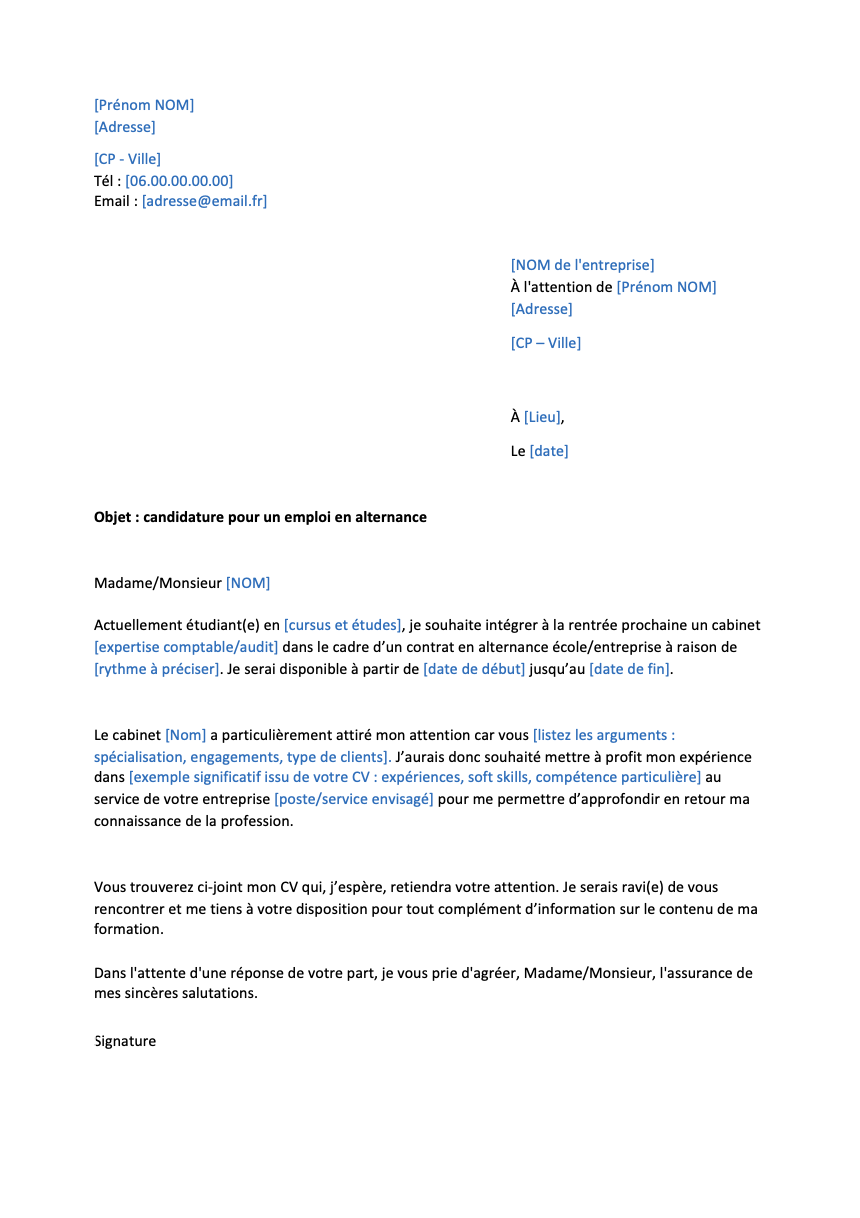 Exemple de lettre de motivation pour le secteur de la comptabilité et de l'audit